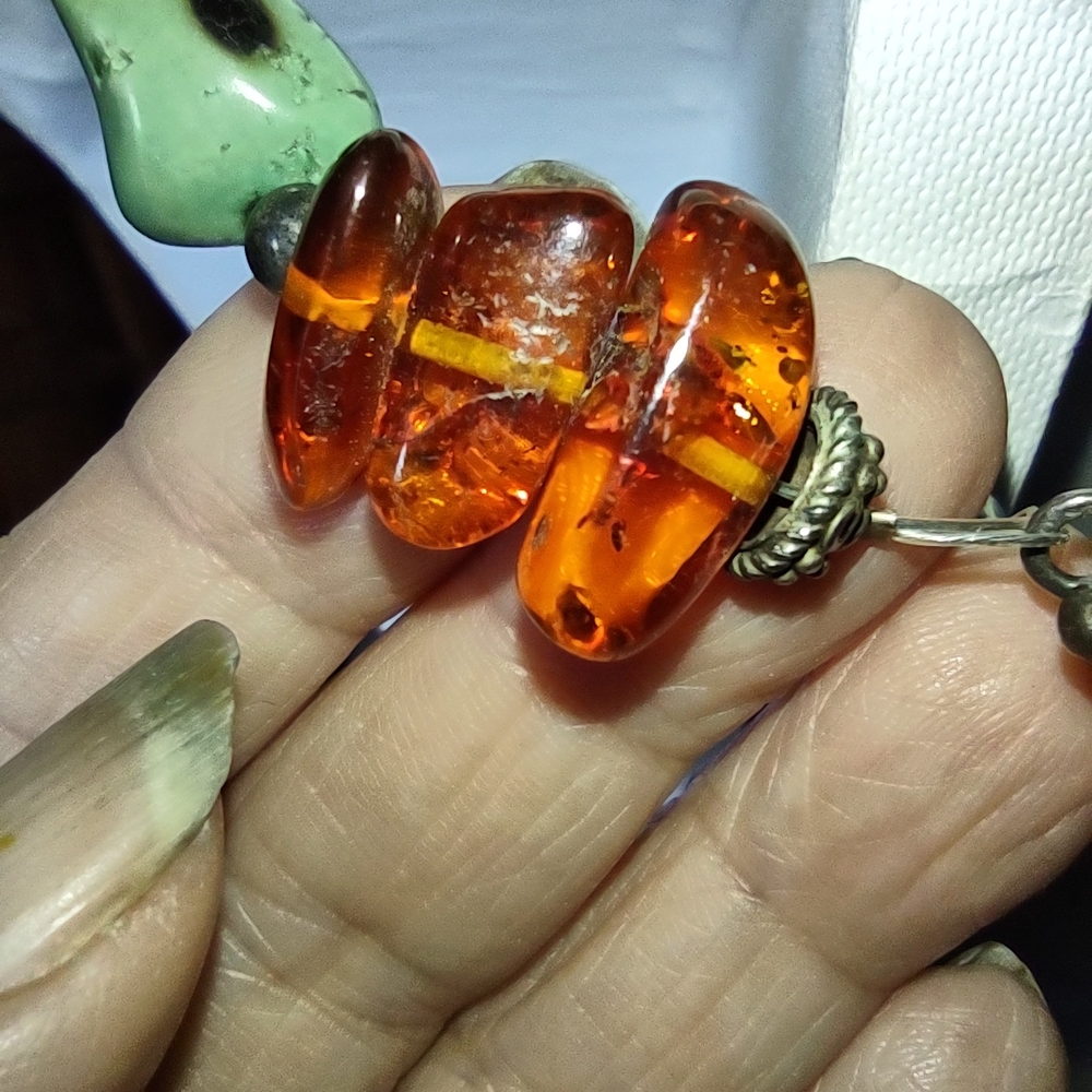 Enormous Turquoise and Amber Pendant Necklace - Statement Piece - Very Heavy - Picture 16 of 16